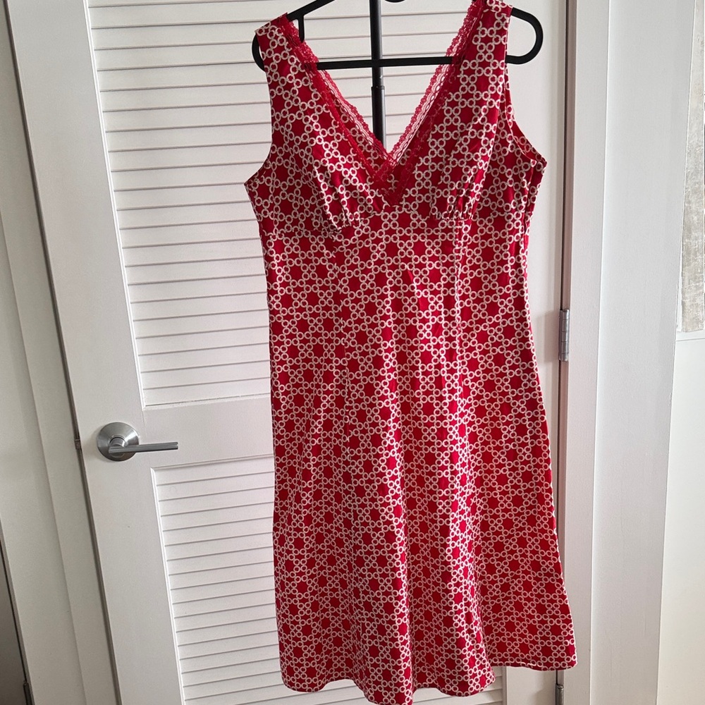 Red Lace Trim Sleeveless Midi Dress Sz 10 Summer Vacation